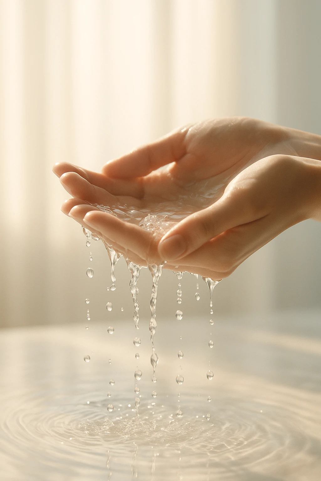 Water flowing over hands, representing the smooth feel of soft water - Water Fixers of DFW